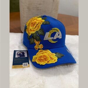 Los Angeles Rams Floral Embroidery SnapBack Hat with luxury crystals.